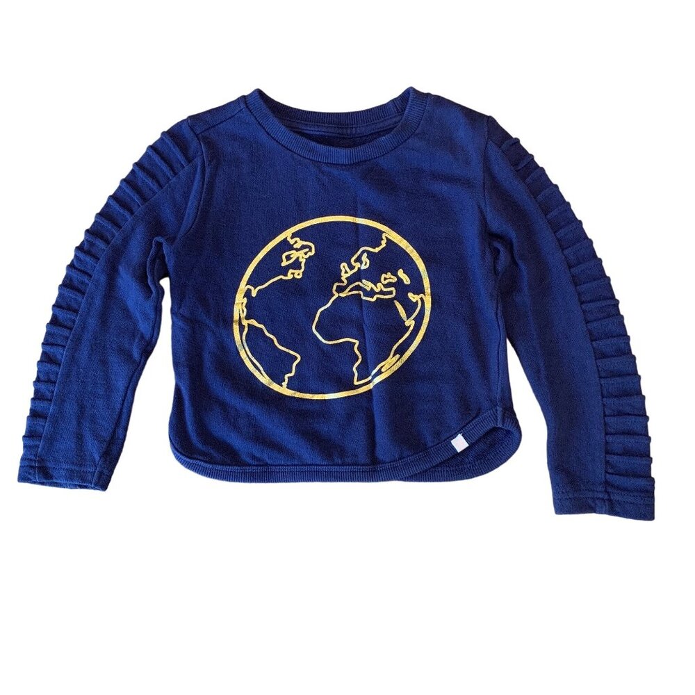 SOVEREIGN CODE Map Sweatshirt Girls 3 3T World Earth Graphic Blue Ruched Sleeves